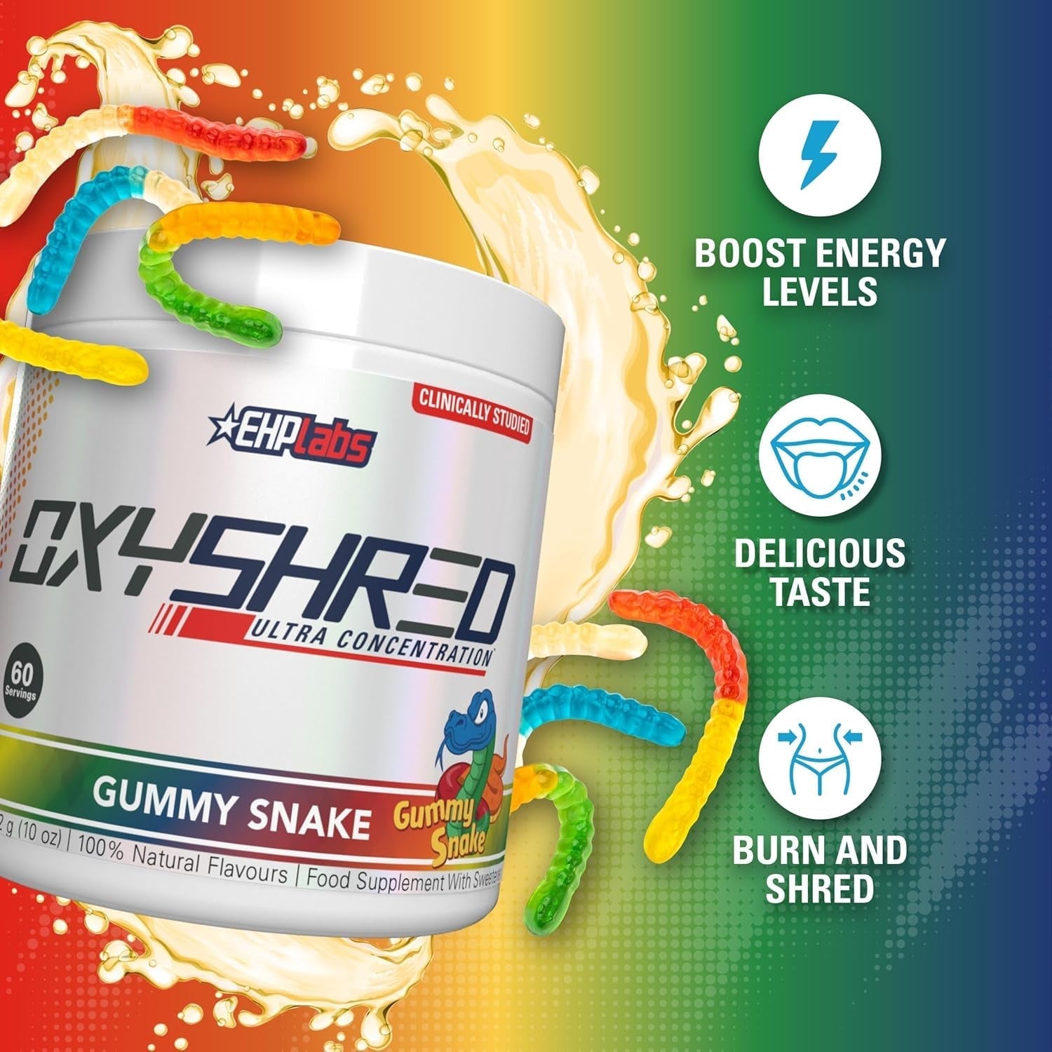 EHP Labs Oxyshred Pre Workout Powder with L Glutamine & Acetyl L Carnitine - Gummy Snake, 60 Servings