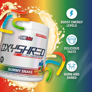EHP Labs Oxyshred Pre Workout Powder with L Glutamine & Acetyl L Carnitine - Gummy Snake, 60 Servings