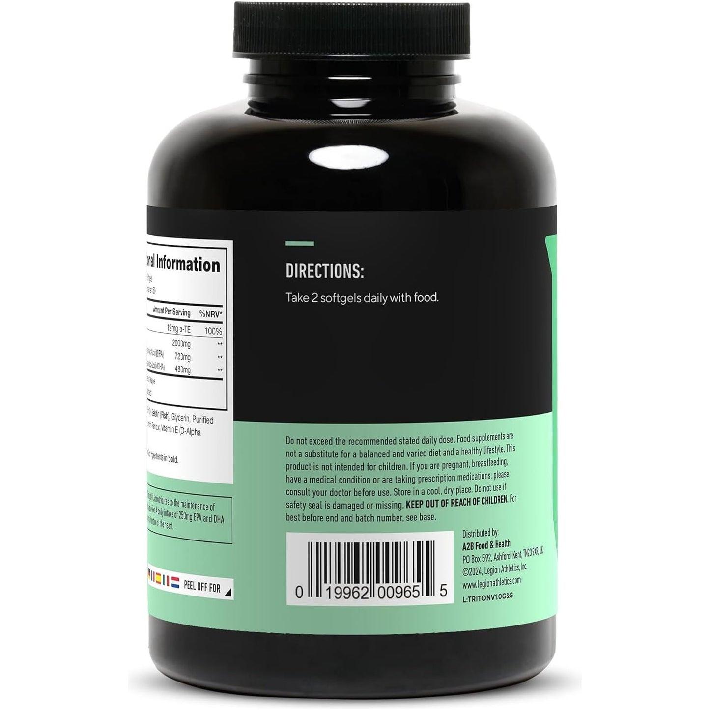 LEGION Triton Fish Oil Capsules - Triple Strength Omega 3 Essential Fatty Acids 2400Mg EPA & DHA per Serving, 30 Servings