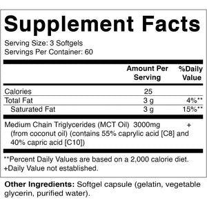 Vitamatic MCT Oil 3000 Mg per Serving - 180 Softgels - from Coconut Oil - Contains 55% C8 and 40%  C10