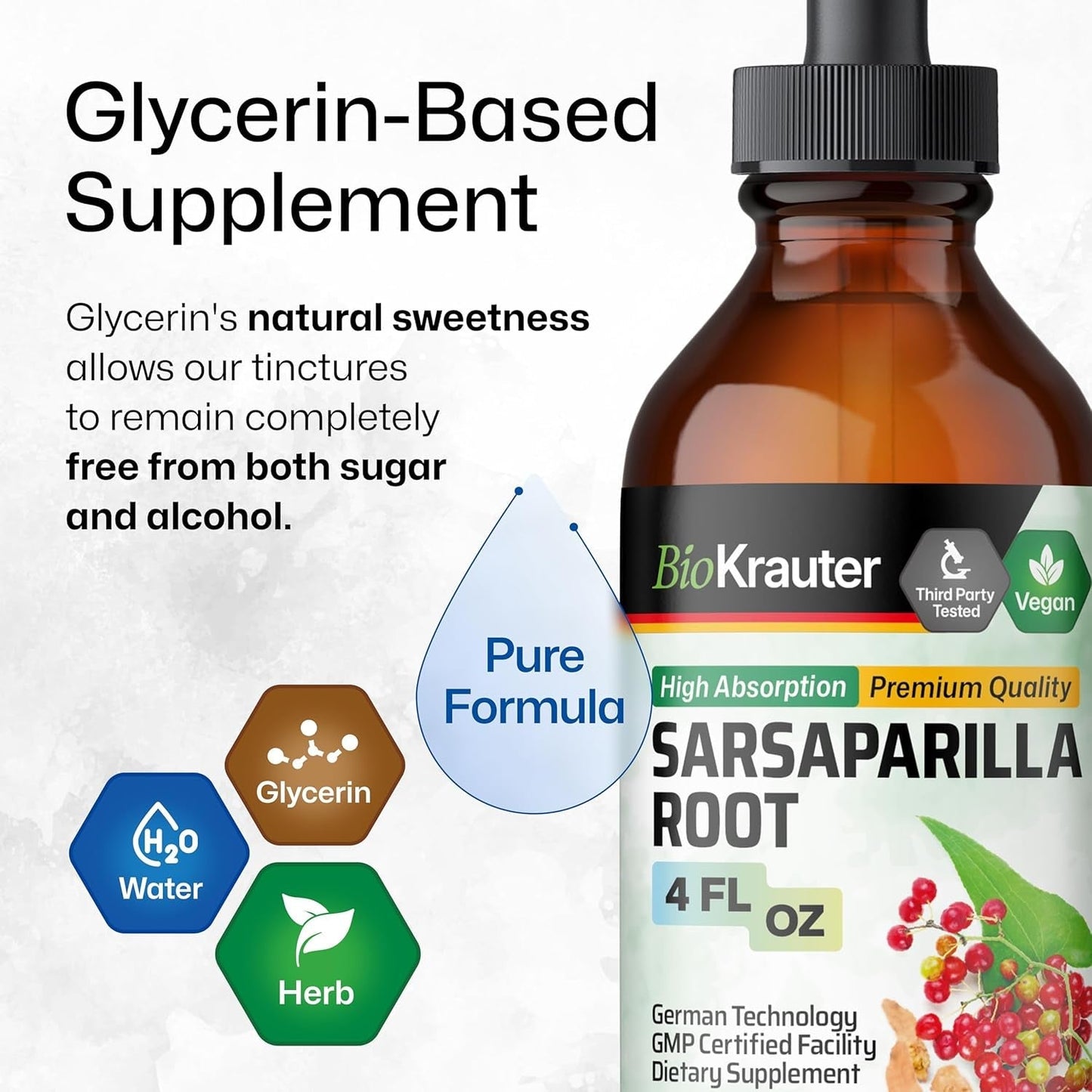 BIO KRAUTER Sarsaparilla Root Tincture for Liver Support 4 Fl.Oz.