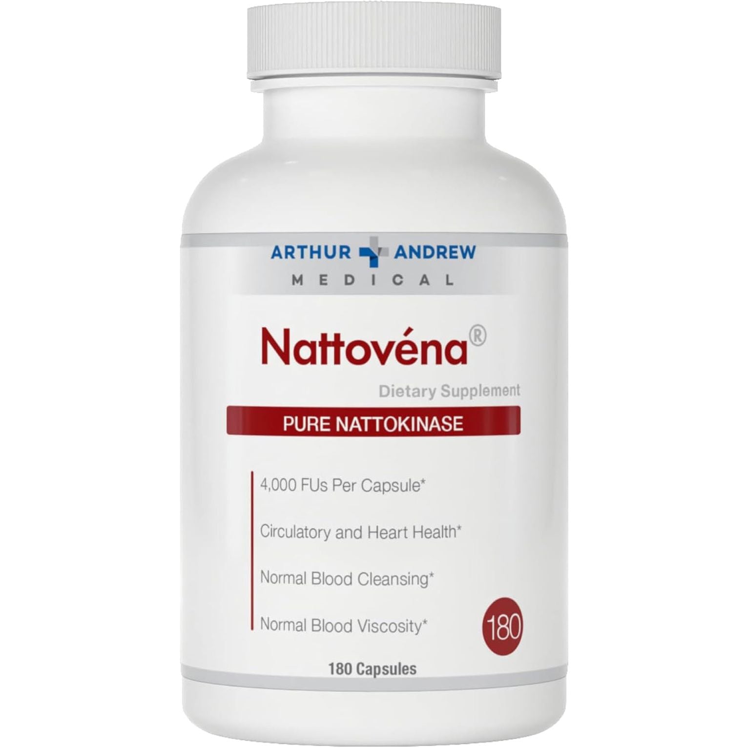 Arthur Andrew Medical, Nattovena, Pure Nattokinase Supplement, Double Strength 4,000 Fus per Capsule, 180