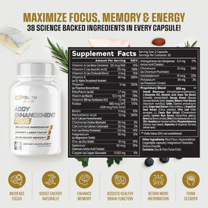 Biotruth Health - Highest Dosed 38 Ingredient Natural Adderall Substitute Brain Supplement Nootropic Pills - 60 Pills