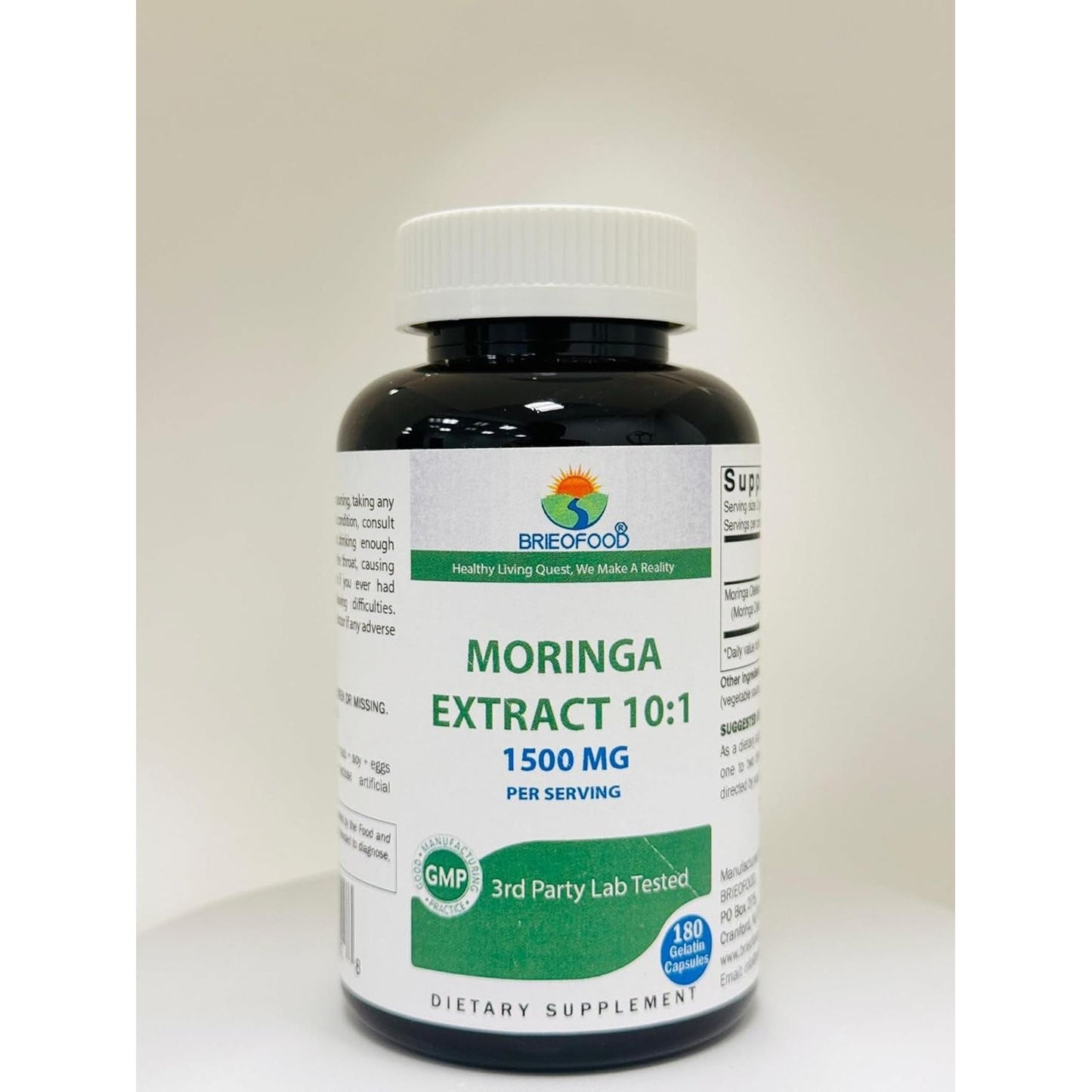 Brieofood Moringa Oleifera Extract 10:1 1500 Mg - Moringa Leaf Green Superfood 180 Capsules