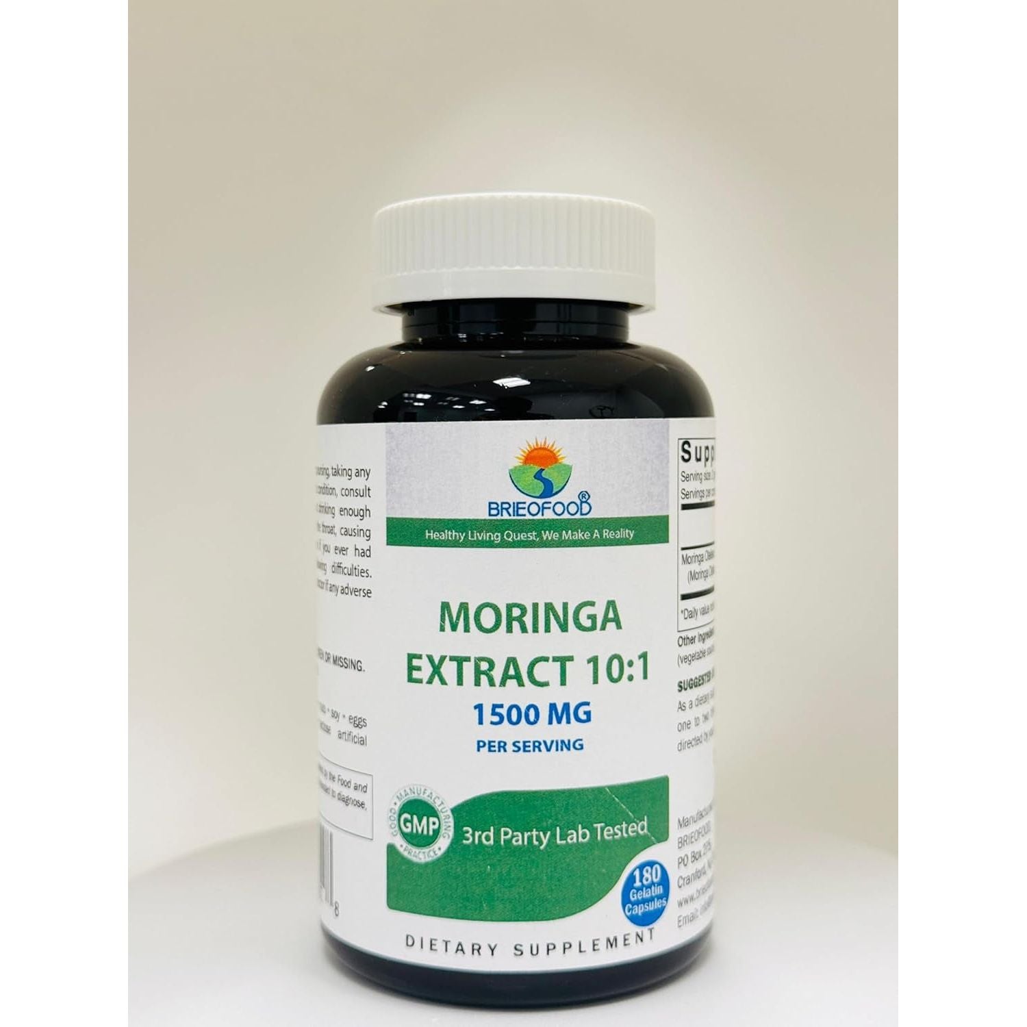 Brieofood Moringa Oleifera Extract 10:1 1500 Mg - Moringa Leaf Green Superfood 180 Capsules