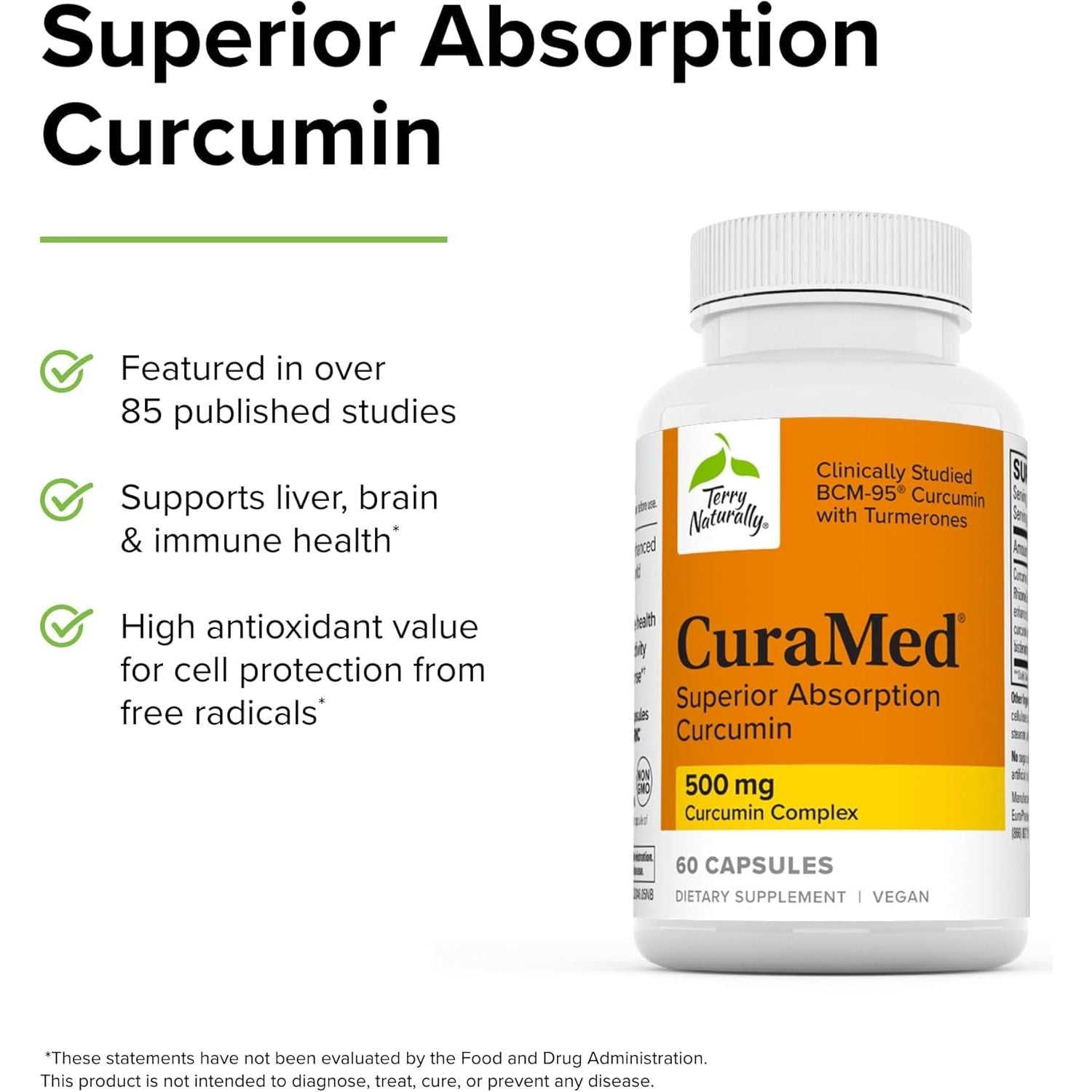 Terry Naturally Curamed 500Mg - Antioxidant Supplement for Brain & Immune Health Support - 60 Softgels