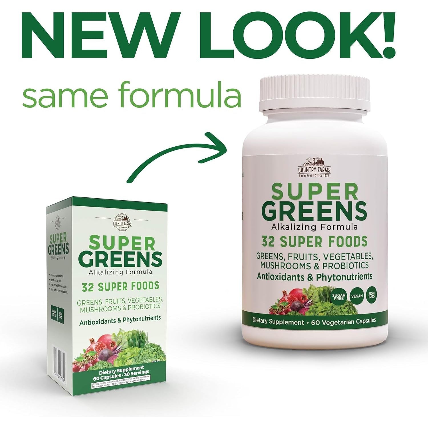 COUNTRY FARMS Super Greens Vegicaps, 32 Super Foods, 60 Count
