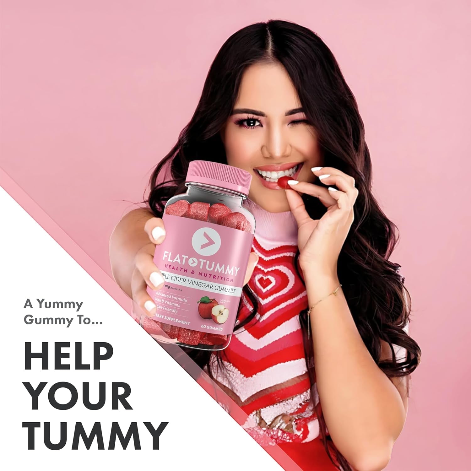 Flat Tummy Apple Cider Vinegar Gummies, 60 Count –  Detox, Support Gut Health