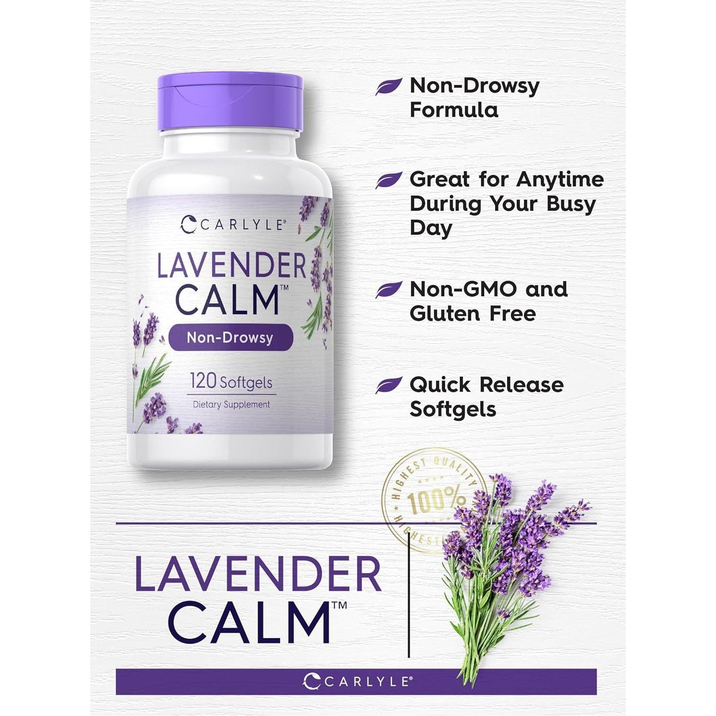 Carlyle Lavender Pills | 80 Mg | Calm & Non-Drowsy Formula | Non-Gmo & Gluten Free Supplement 120 Softgel Capsules