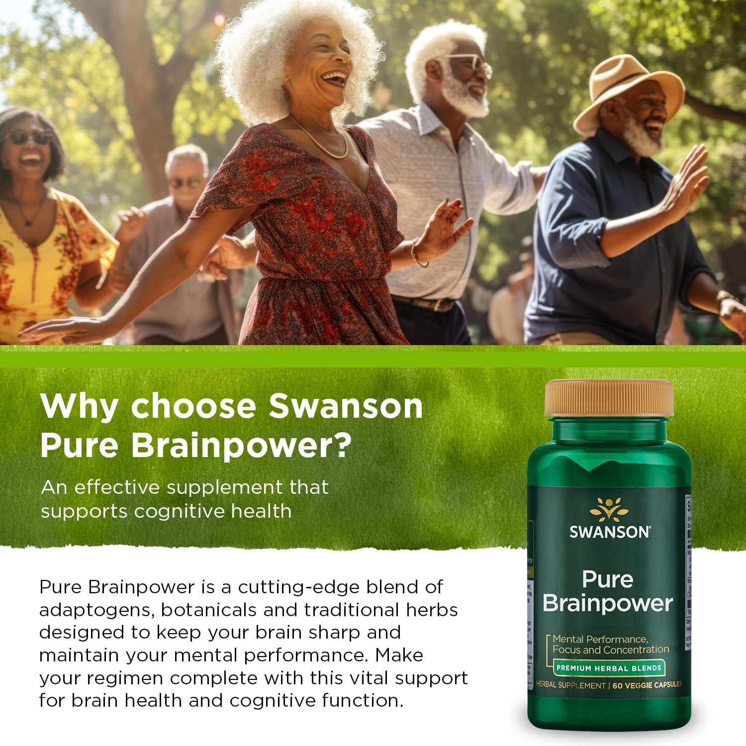 Swanson Pure Brainpower Brain Health Cognitive Memory Focus Support 60 Veggie Capsules