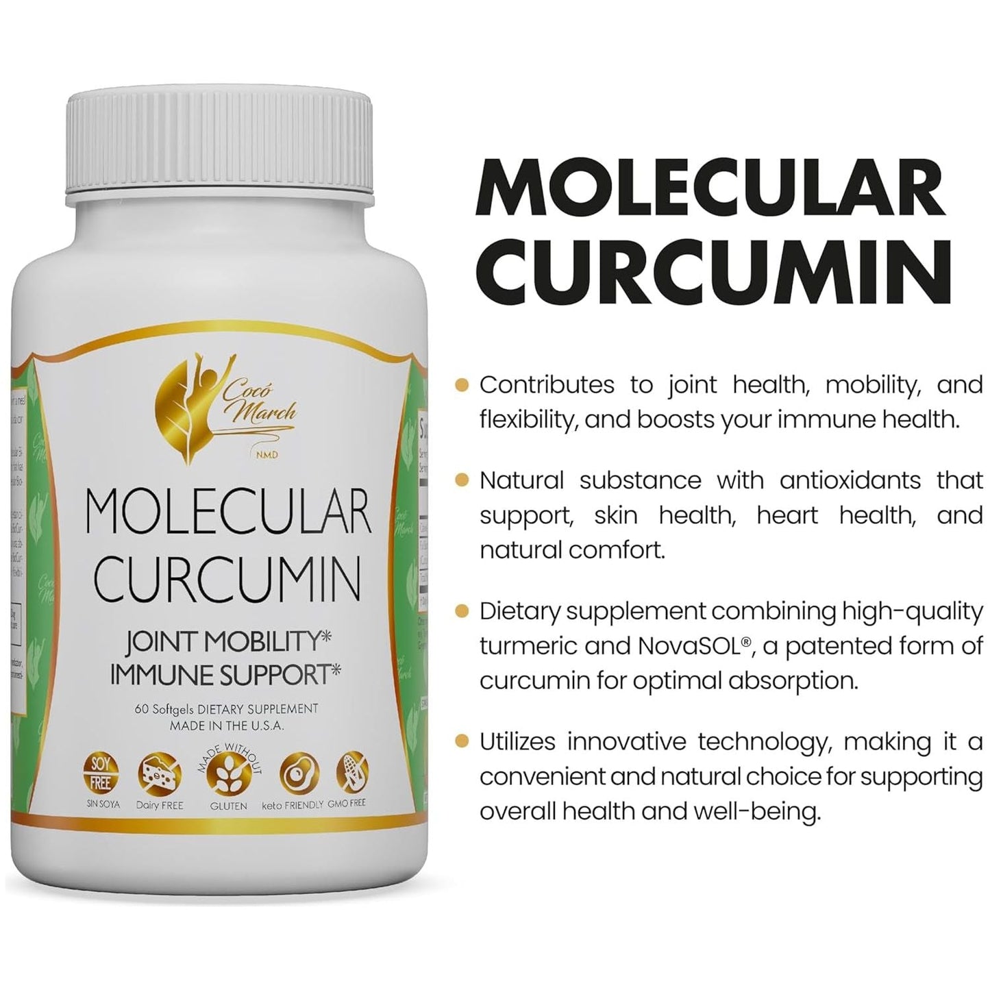Coco March Molecular Curcumin - Joint, Mobility and Immune Support 1000 Mg, 60 Softgels