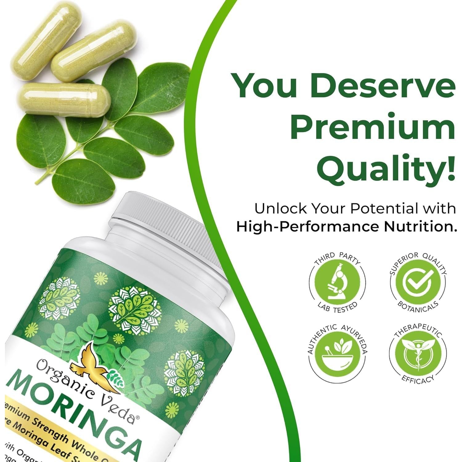 Organic Veda Moringa Leaf Powder Capsules, 1000Mg - Energy, Sleep & Immunity Support 360 Count