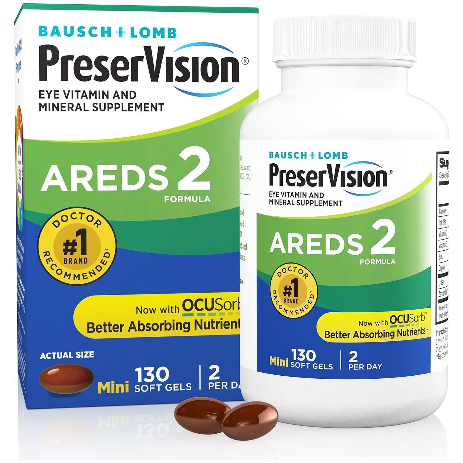 Preservision AREDS 2 Eye Vitamin & Mineral Supplement, Contains Lutein, Vitamin C, Zeaxanthin, Zinc & Vitamin E, 130 Softgels