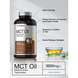 Horbäach Keto MCT Oil Capsules 3600Mg | 300 Softgels 