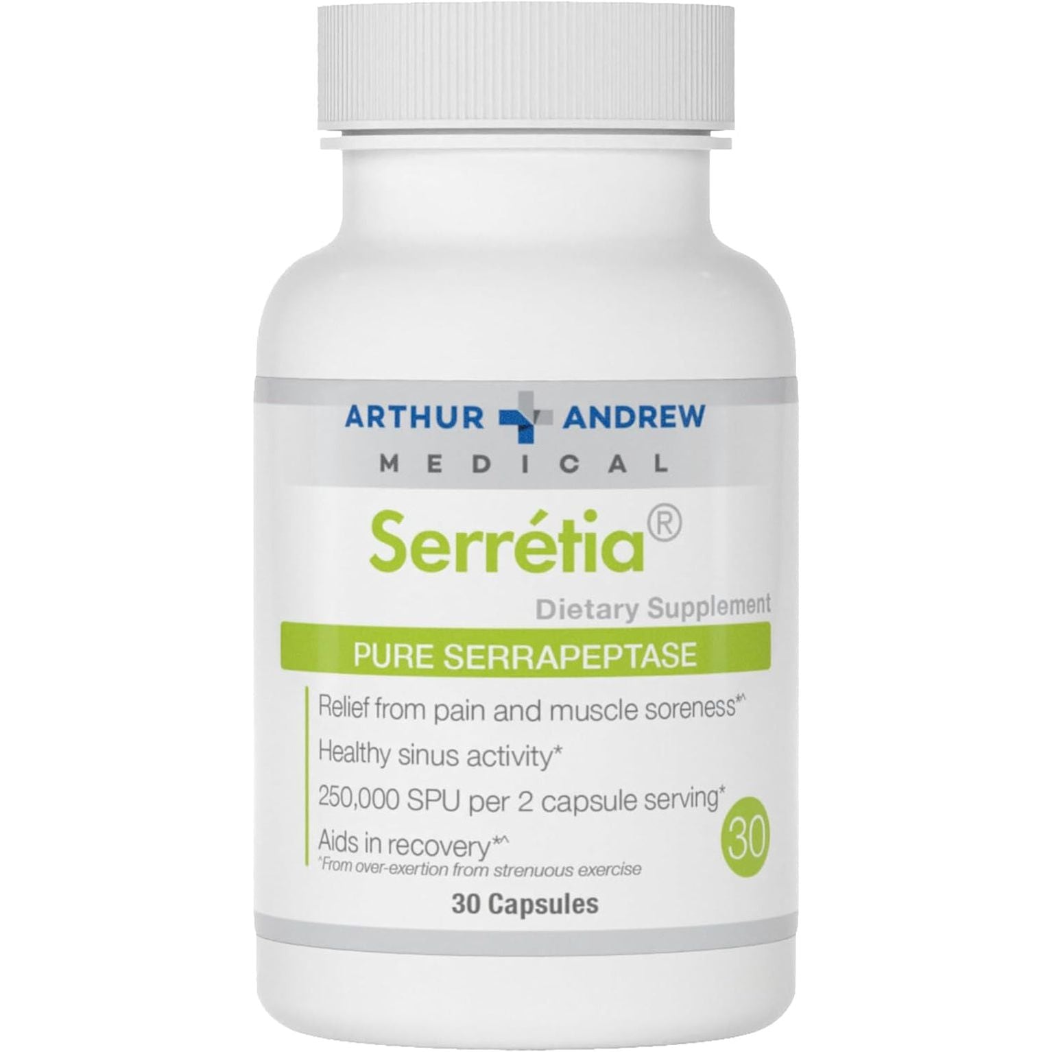 Arthur Andrew Medical, Serretia, Serrapeptase Formula for Muscle and Sinus Support, 30 Capsules