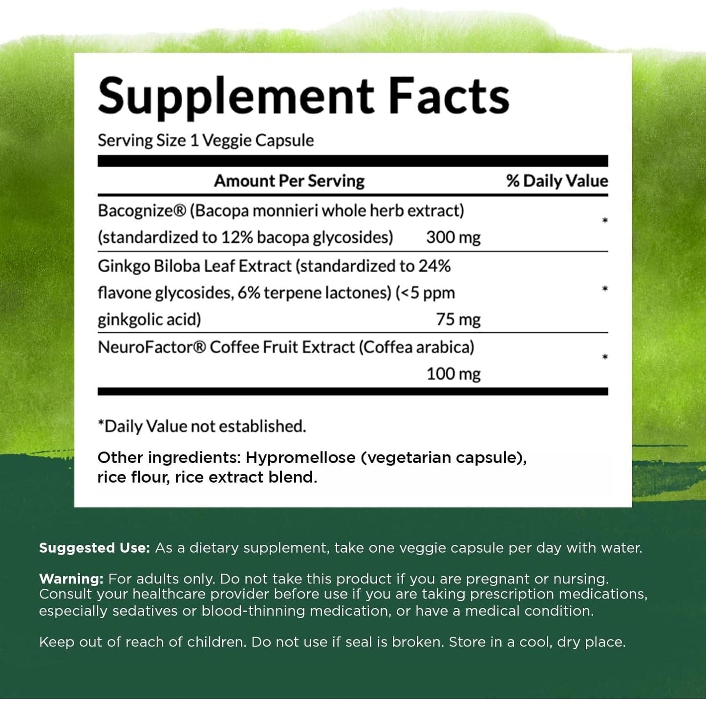 Swanson Pure Brainpower Brain Health Cognitive Memory Focus Support 60 Veggie Capsules