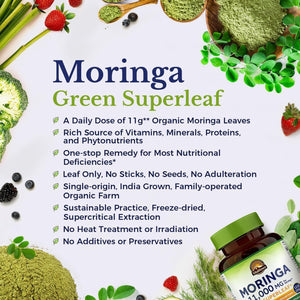 Vitalitown Moringa Capsules 11,000 MG,, Green Moringa Leaves, No Sticks, No Caffeine, Moringa Oleifera, Energy, Appetite, 90 Capsules