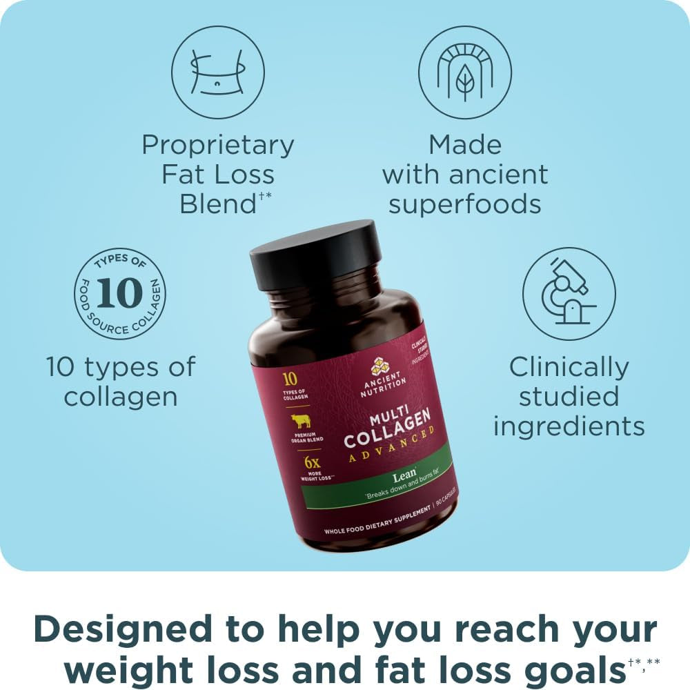 Ancient Nutrition Advanced Collagen Protein Lean with Probiotics, Supports Healthy Weight and Fat Loss, 90 Count