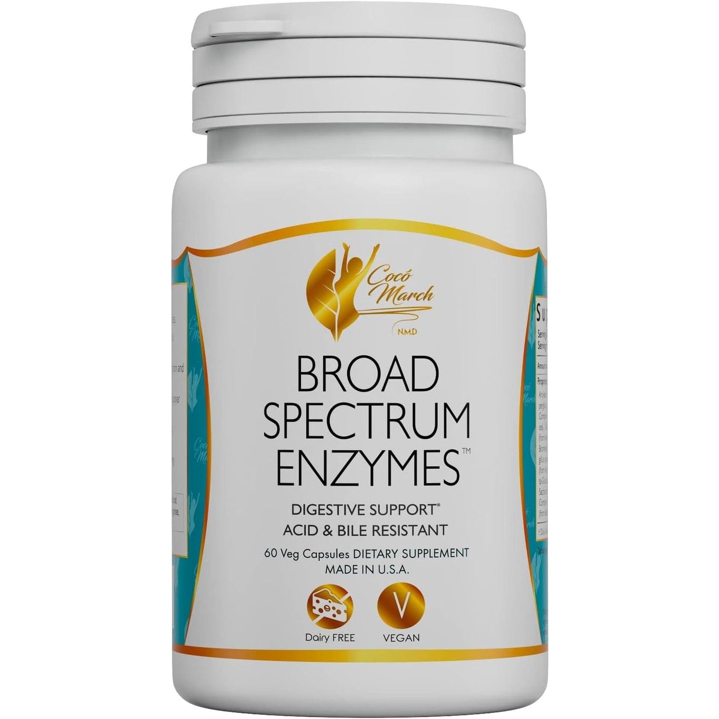 Coco March Broad Spectrum Enzymes- 18 Enzymes for Gluten-Lactose-Digestive Support 460 Mg Proprietary Blend, 60 Capsules