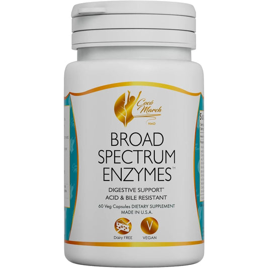 Coco March Broad Spectrum Enzymes- 18 Enzymes for Gluten-Lactose-Digestive Support 460 Mg Proprietary Blend, 60 Capsules