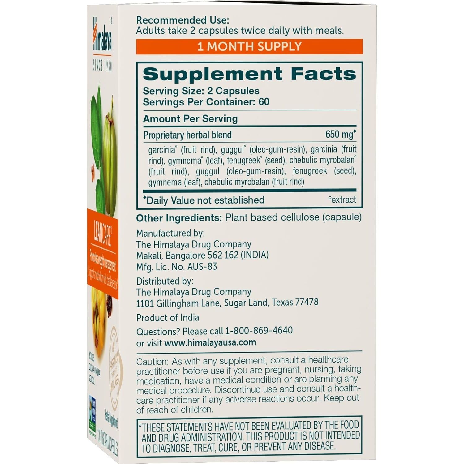 Himalaya Leancare Herbal Supplement for Weight Support, 600 Mg, 120 Capsules