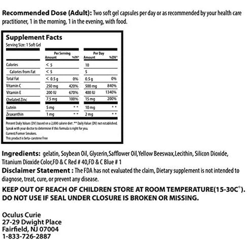 Vita Naina AREDS2 Eye Vitamins and Mineral Supplement (Zeaxanthin 2Mg) (120 Softgels)