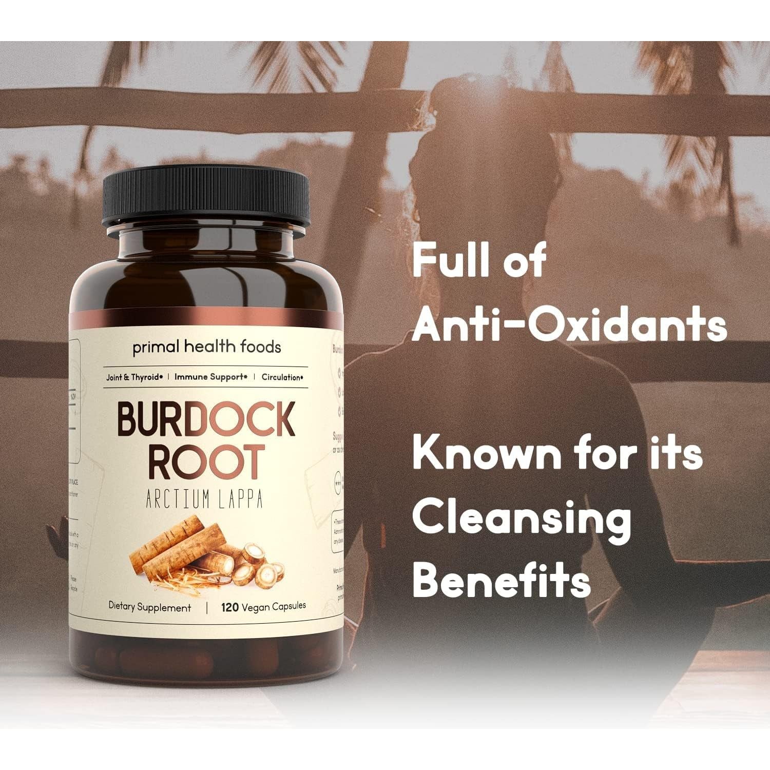 Organic Burdock Root Capsules 1000 Mg - Circulation, Blood, Immune, Thyroid, Skin and Joint Support 60 Servings
