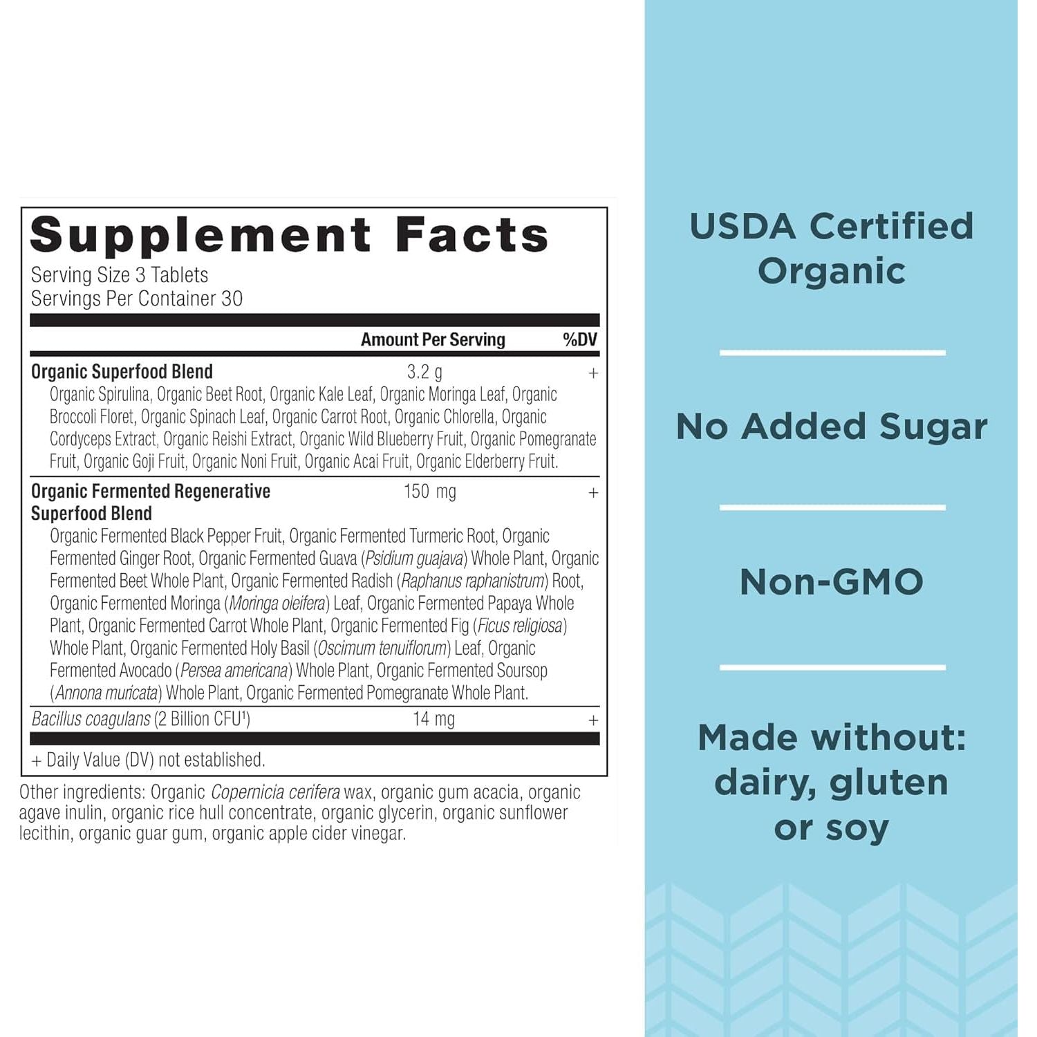 Ancient Nutrition Super Greens with Probiotics, Organic Superfood Tablets 30 Servings, 90 Count