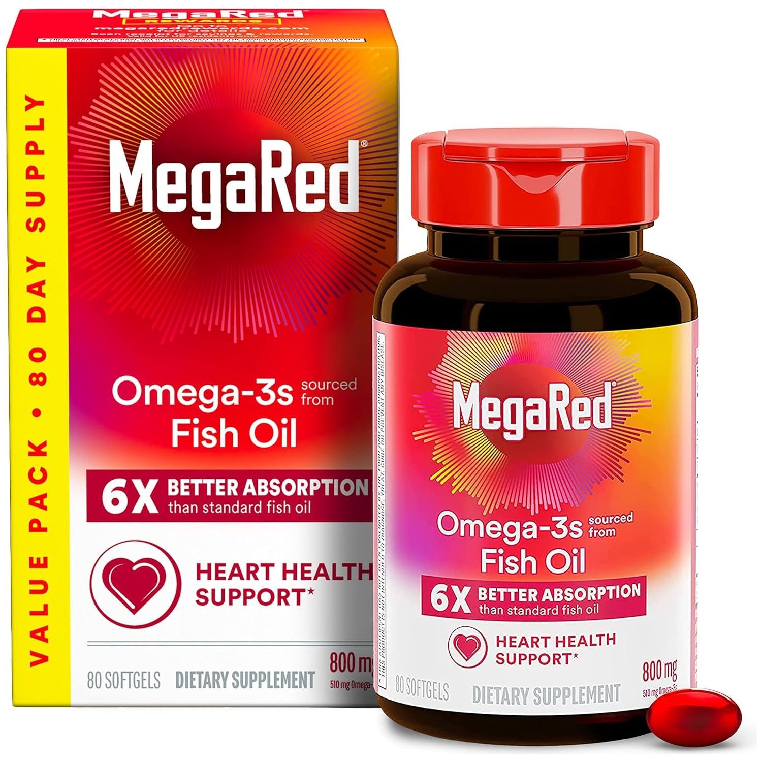 Megared Advanced 6X Absorption Softgels - Omega-3 Fish Oil Supplement 800Mg (80 Count)