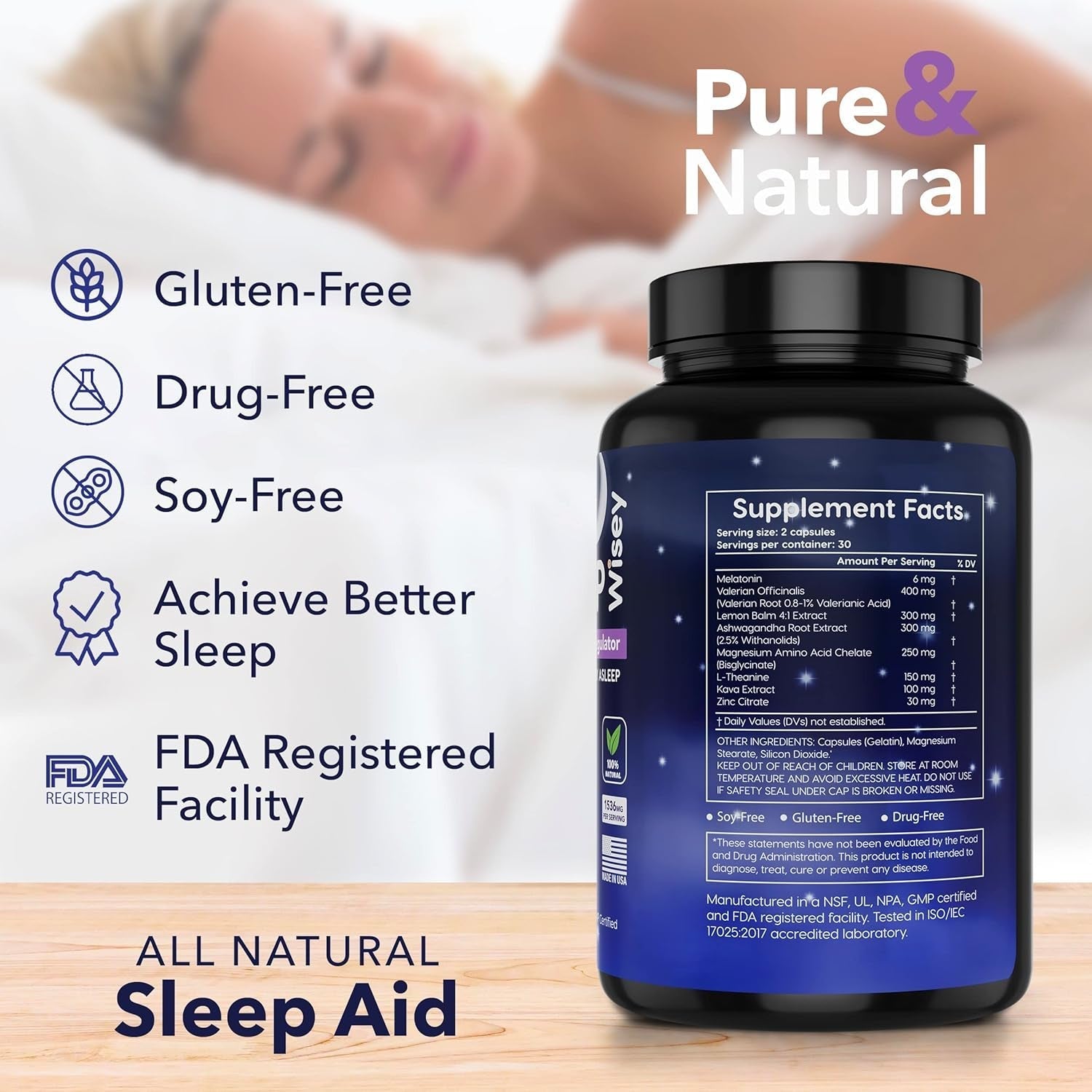 Wisey Natural Sleep Aid - Promotes Healthy Sleep & Relaxation - 60 Capsules