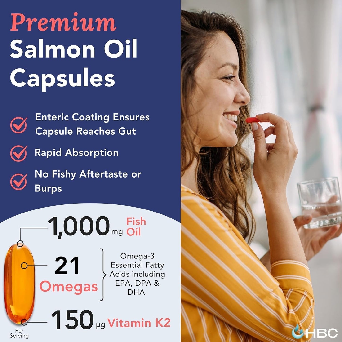 High Strength Omega 3 Fish Oil with Vitamin K2-1000Mg for Eyes, Brain, Heart & Immunity - 90 Capsules