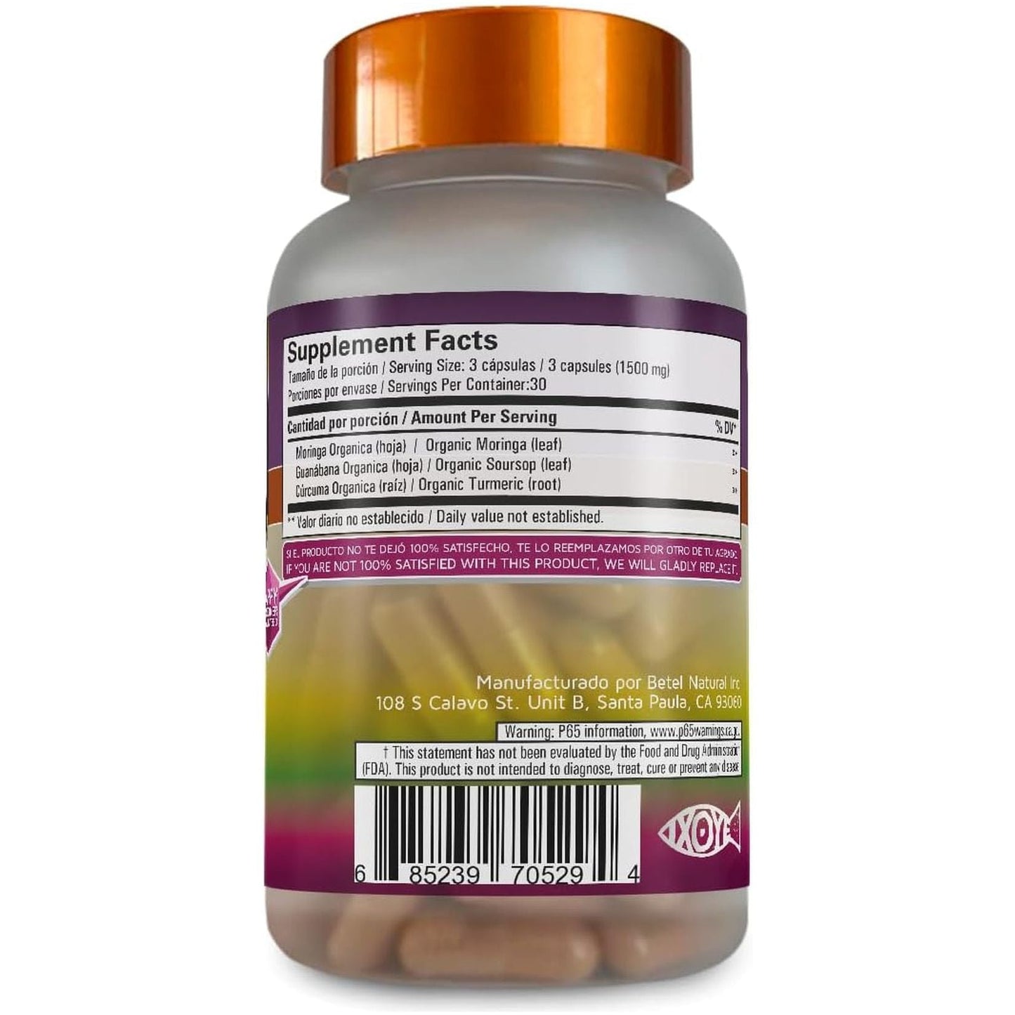 Betel Natural Premium Moringa Guanabana and Curcuma 3 Powerful Superfoods in 1-90 Capsules