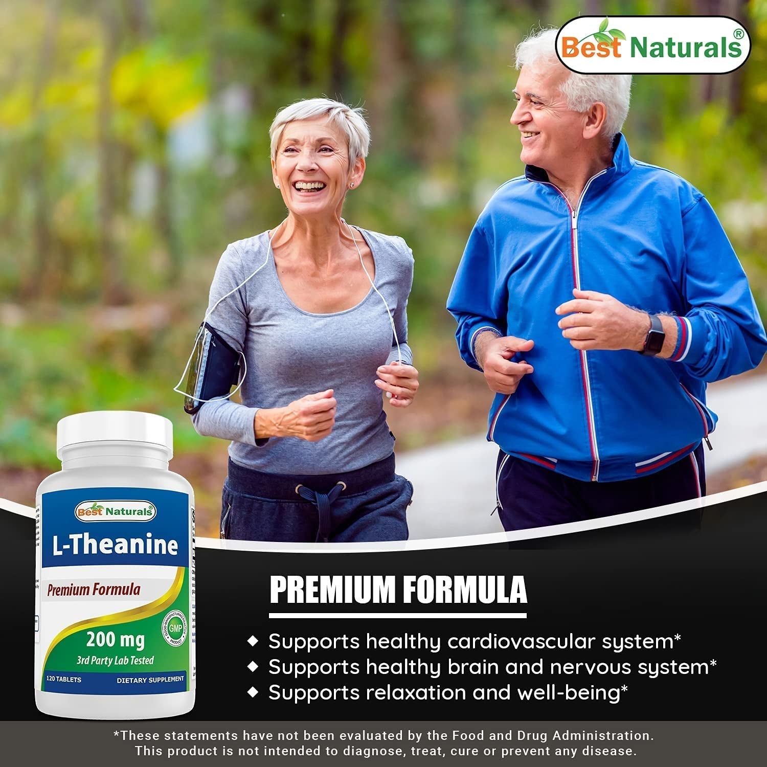 Best Naturals L-Theanine 200Mg per Tablet - Promotes Relaxation without Drowsiness - 120 Vegetarian Tablets
