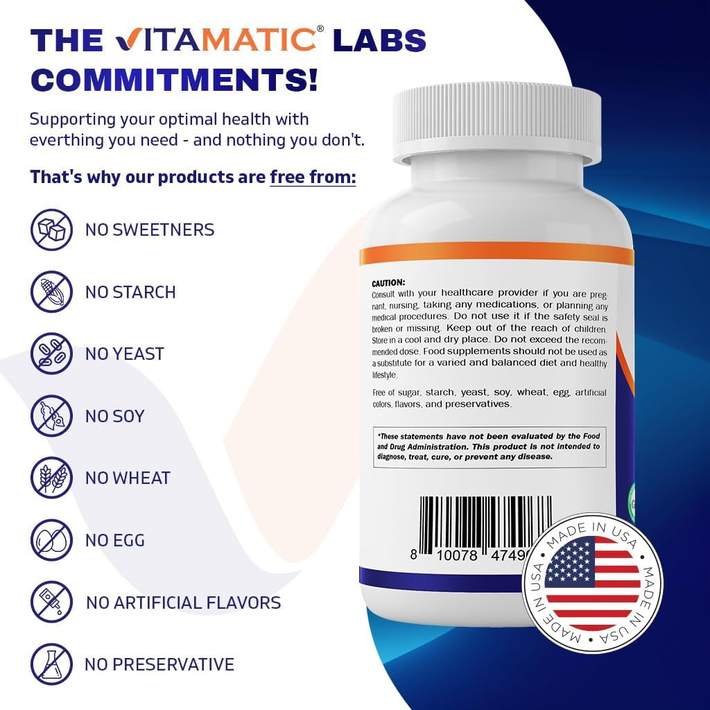 Vitamatic Taurine 2000Mg Vegetarian Tablets, 180 Count, Non-Gmo, Gluten Free