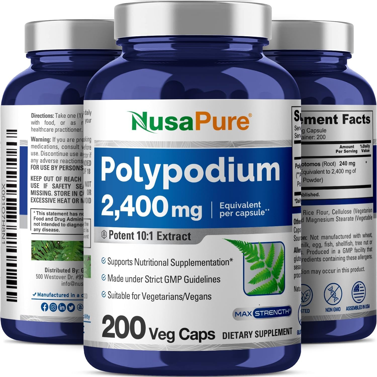 Nusapure Polypodium Leucotomos Extract 2400Mg 200 Veggie Capsules (Vegetarian, Non-Gmo, Vegan)
