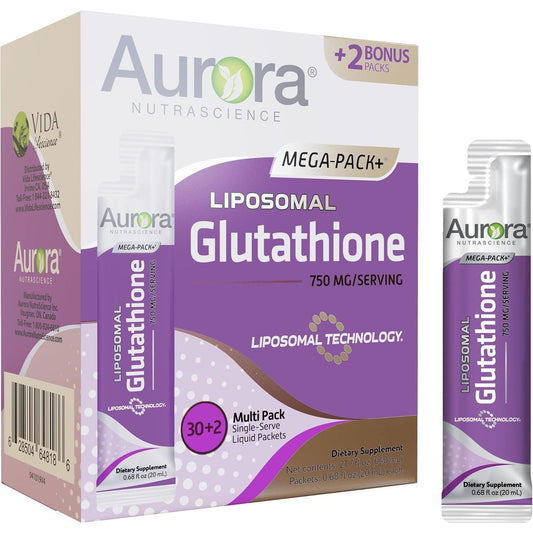 Aurora Nutrascience Mega-Liposomal Liquid Glutathione, Immune System Support, Antioxidant, 750 Mg, 32 Packets