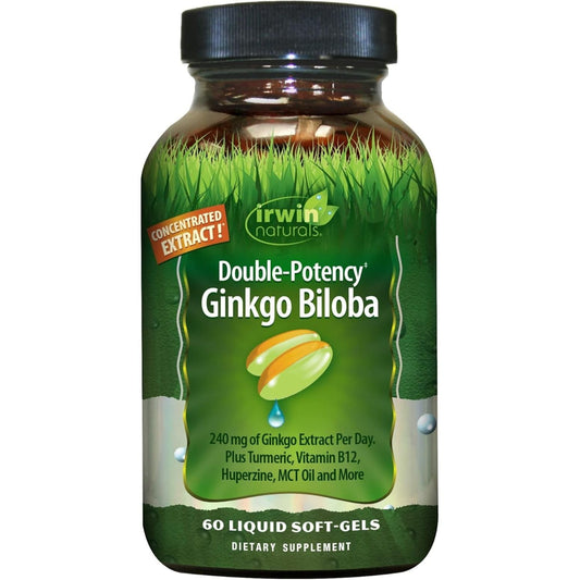 Irwin Naturals Double-Potency Ginkgo Biloba 240Mg Extra Strength Brain Health Supplement - 60 Liquid Softgels