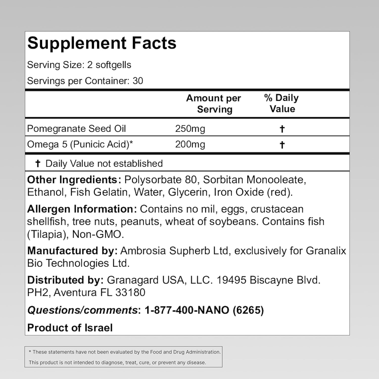 Nano Pomegranate Supplement CLINICALLY Proven Brain Supplement with anti Aging 60 Count