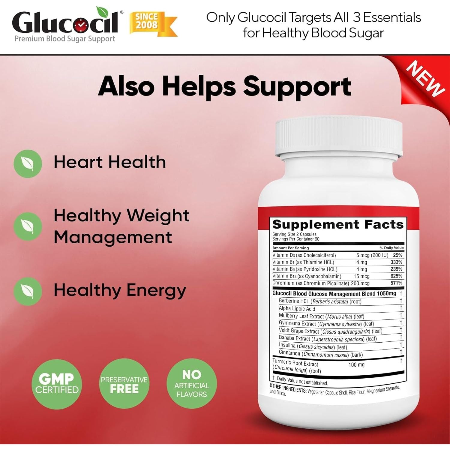 Glucocil - Premium Blood Sugar Support - Supports the 3 Essentials for Healthy Blood Sugar