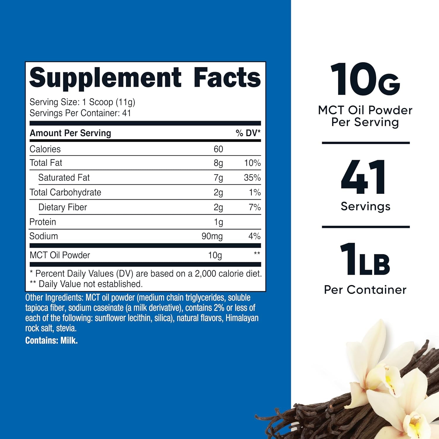 Nutricost Premium MCT Oil Powder (1 LB, Vanilla) - Best for Keto, Ketosis, and Ketogenic Diets 