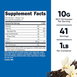 Nutricost Premium MCT Oil Powder (1 LB, Vanilla) - Best for Keto, Ketosis, and Ketogenic Diets 
