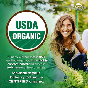 Zazzee USDA Organic Bilberry 20:1 Extract, 6000 Mg, 120 Vegan Capsules