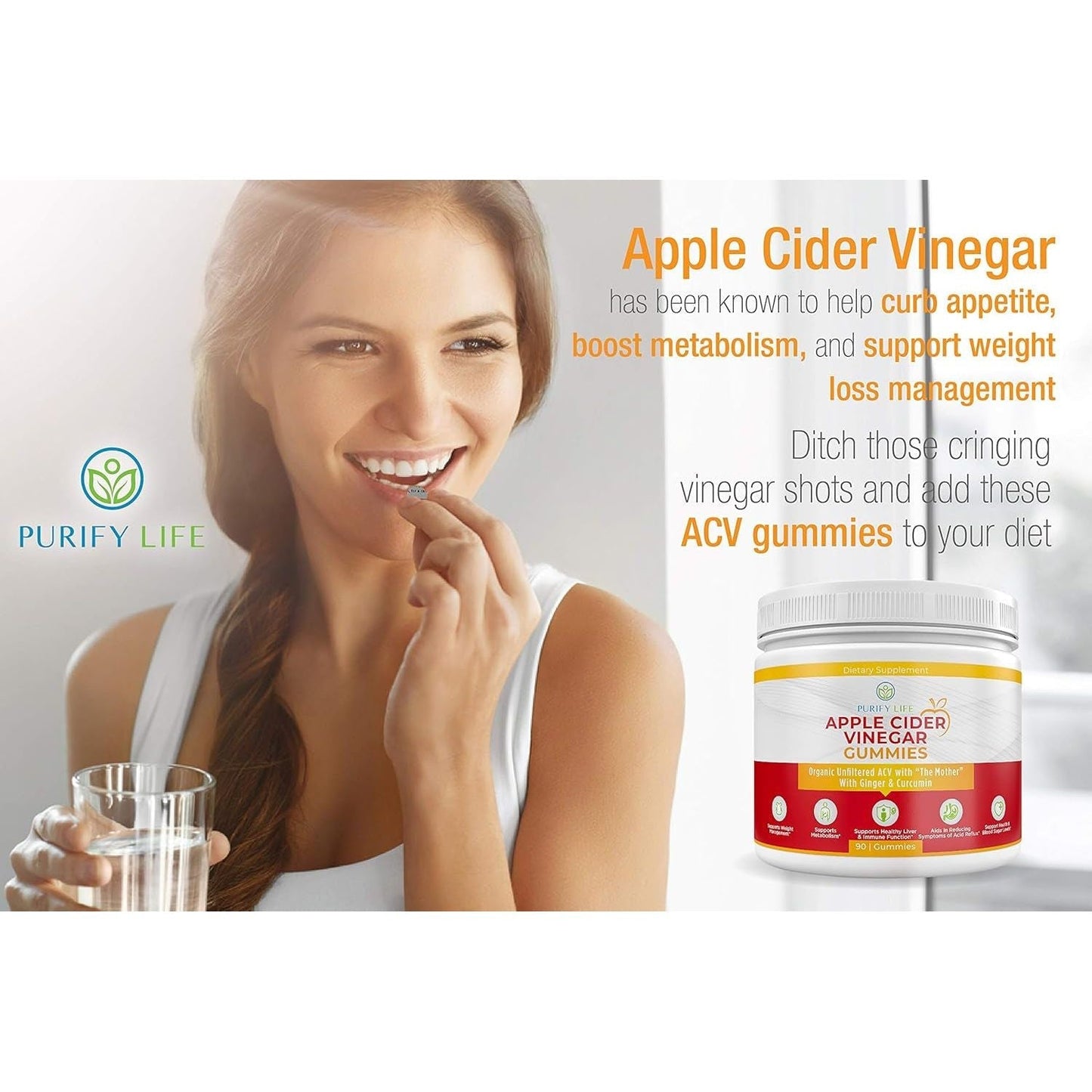 Detox Apple Cider Vinegar Gummies for Adults - Improved Gut Health, Energy, Digestion & Immune Support (90 Chews)