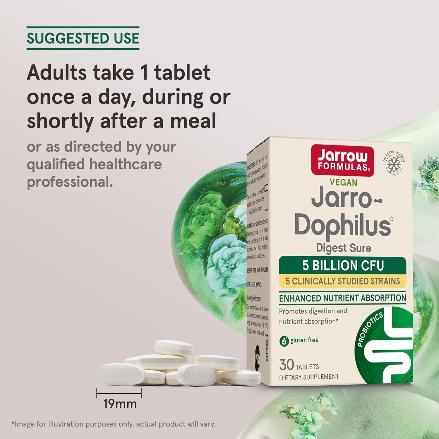 Jarrow Formulas Jarro-Dophilus Digest Sure Tablets, (5 Billion CFU) for Immune Support, 30 Day Supply