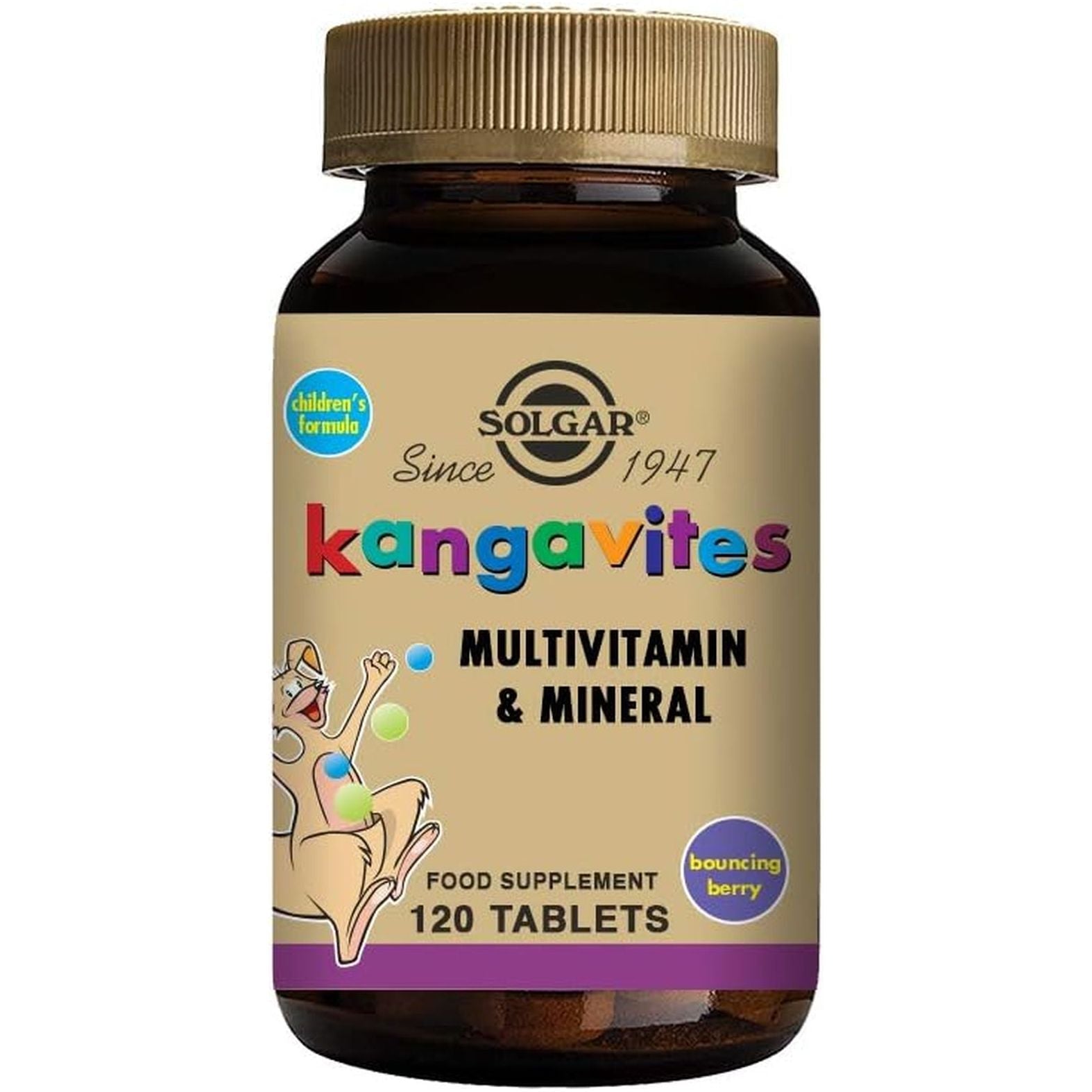 Solgar Kangavites, Bouncin’ Berry Flavor - Complete Multivitamin & Mineral Formula for Children 120 Tablets