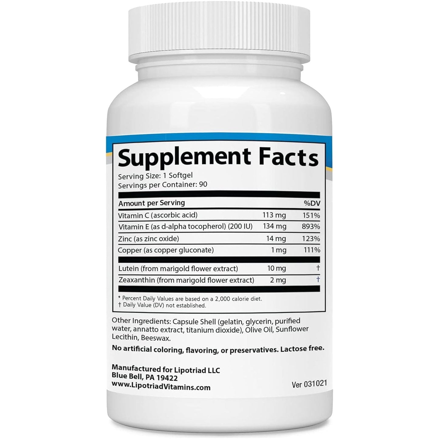 Visionary Eye Vitamin and Mineral Supplement with AREDS2® Ingredients in Our Own Custom Formula, 90 Count