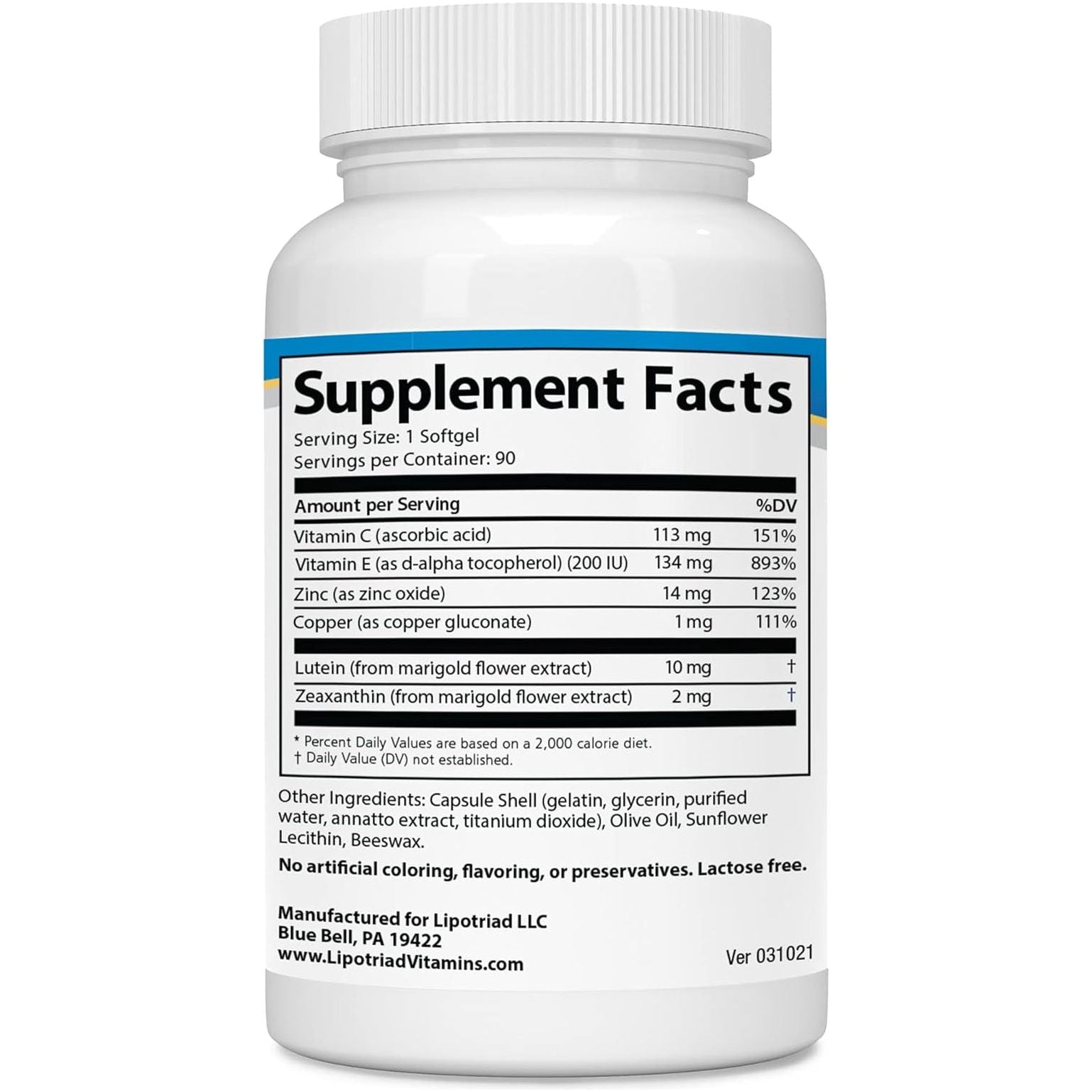 Visionary Eye Vitamin and Mineral Supplement with AREDS2® Ingredients in Our Own Custom Formula, 90 Count