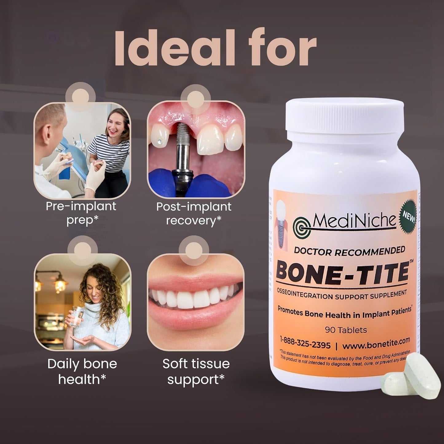 Bone-Tite Osseointegration Support Supplement to Promote Dental Implant Support | 90 Tablets