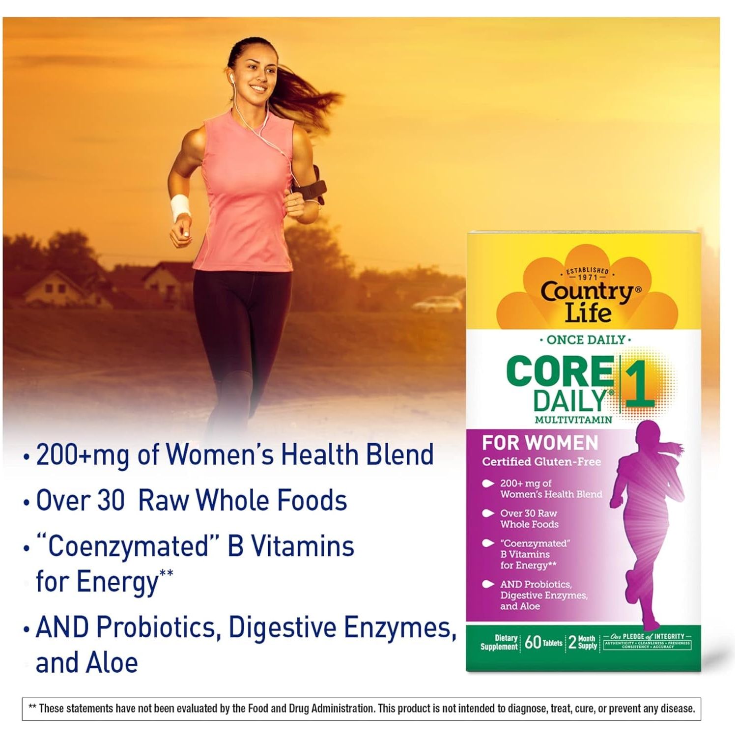 Country Life Women’S Core 1 Daily Multivitamin with Iron, Cranberry, Probiotics, and Digestive Enzymes, 60 Tablets