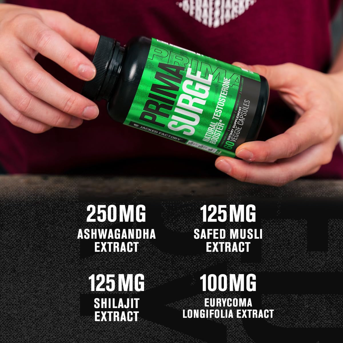 Jacked Factory Testosterone Booster for Men PRIMASURGE - W/Tongkat Ali, Primavie, Ashwagandha 60 Veggie Pills